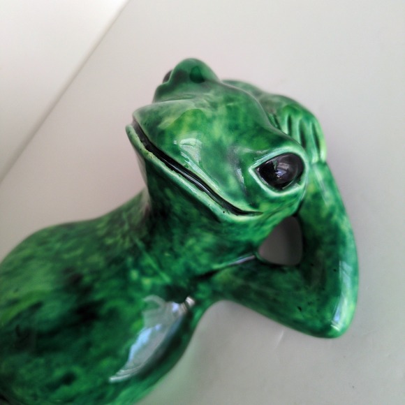 Vtg Arnel's Ceramic Laying Down Lounging Frog Figurine Green Glaze Retro 13" - Picture 2 of 10